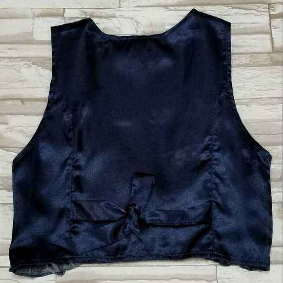 Knit Works Kids Vintage Cropped Dark Denim & Navy Satin Fashion Vest- Medium 7/8 - Picture 5 of 7